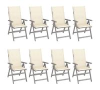 vidaXL Sedie Giardino Reclinabili 8pz Cuscini Massello Acacia Grigio