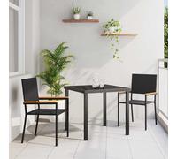 vidaXL Set di 2 sedie da giardino impilabili con cuscino esterno, in polyrattan nero, per terrazze e giardini, impilabili, comode sedute, mobili eleganti e moderni