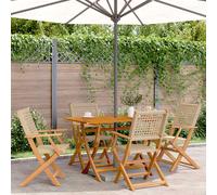 Sedie Giardino Pieghevoli 4pz Beige Polyrattan e Legno Massello
