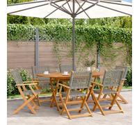 Sedie Giardino Pieghevoli 6pz Grigie Polyrattan Legno Massello