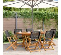 Sedie Giardino Pieghevoli 6 pz Nere Polyrattan e Legno Massello