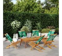 Sedie da Giardino Pieghevoli 6pz Verde Tessuto e Legno Massello