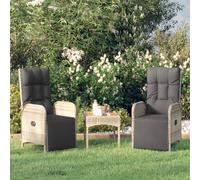vidaXL Sedie Reclinabili da Giardino 2 pz con Tavolo Grigio Polyrattan