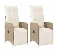vidaXL Sedie Reclinabili da Giardino 2pz con Cuscini Beige Polyrattan, Sedia da Giardino con Cuscino, Sedia da Giardino, Sedia reclinabile da Patio