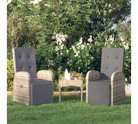 vidaXL Sedie Reclinabili da Giardino con Cuscini 2pz Grigio Polyrattan