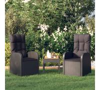 vidaXL Sedie Reclinabili da Giardino con Cuscini 2pz Nero Polyrattan