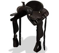 vidaXL Sella Western Testiera Pettorale in Vera Pelle 16" Nero Equitazione