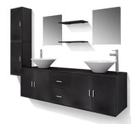 vidaXL Set 11 Mobili per bagno armadietti lavandino specchi con rubinetto nero
