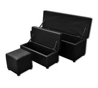 vidaXL Set 3 pz panchine di stoccaggio e poggiapiedi in Pelle Artificiale Nero