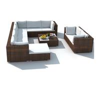 vidaXL Set Divani da Giardino 10 pz con Cuscini in Polyrattan Marrone