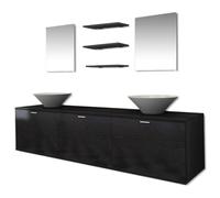vidaXL Set 8 pz Mobili bagno armadietti specchio lavabo lavandino elegante nero