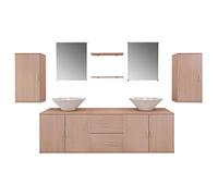 vidaXL Set 9 Mobili da bagno armadietti specchio lavabo lavandino elegante beige