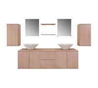vidaXL Set 9 Mobili da bagno armadietti specchio lavabo lavandino elegante beige