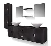 vidaXL Set 9pz Mobili da bagno armadietti ripiani specchio lavabo lavandino nero