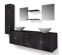 vidaXL Set 9pz Mobili da bagno armadietti ripiani specchio lavabo lavandino nero