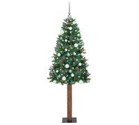 vidaXL Set Albero di Natale Slim con LED e palline bianche e grigie, 180 cm, in PVC, illuminato per decorare casa. Decorazioni moderne e festive per interni ed esterni con LED.