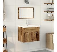 vidaXL Set bagno vitaXL in legno marrone moderno, con finitura opaca, specchio integrato e lavabo in ceramica. Design a muro con tanto spazio per riporre le cose e materiale resistente all'acqua.
