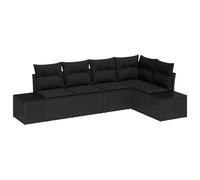 vidaXL Set di divani da giardino da 5 pezzi con cuscini in poli rattan, colore: nero