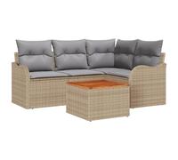 vidaXL Set di divani da giardino 5 pezzi con cuscini beige in poli rattan acacia, divano da giardino a 2 posti con cuscini beige in poli rattan