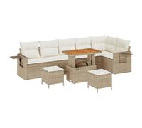 vidaXL Set di divani ad angolo per giardino beige crema, realizzato in polyrattan. Ha cuscini ed è resistente ai raggi UV. Dimensioni: 289 x 124 x 85 cm. Include un braccio di stoccaggio. Ideale per