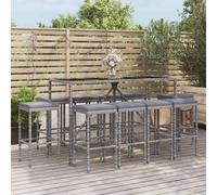 Set Bar da Giardino 11 pz con Cuscini in Polyrattan Grigio
