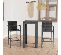 vidaXL Set Bar da Giardino 3 pz con Braccioli in Polyrattan Grigio