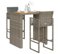 vidaXL Set Bar da Giardino 3 pz con Cuscini Grigio Polyrattan Acacia