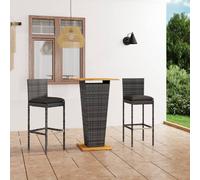 Set Bar da Giardino 3 pz con Cuscini in Polyrattan Grigio