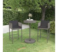 vidaXL Set Bar da Giardino 3 pz con Cuscini in Polyrattan Grigio
