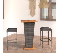 vidaXL Set Bar da Giardino 3 pz con Cuscini in Polyrattan Grigio