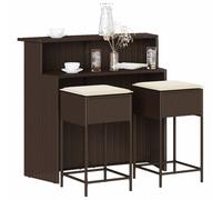 Set Bar da Giardino 3 pz con Cuscini in Polyrattan Marrone