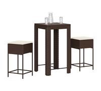 vidaXL Set Bar da Giardino 3 pz con Cuscini in Polyrattan Marrone
