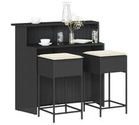 Set Bar da Giardino 3 pz con Cuscini in Polyrattan Nero