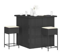 vidaXL Set Bar da Giardino 3 pz con Cuscini in Polyrattan Nero