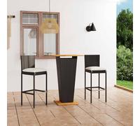 vidaXL Set Bar da Giardino 3 pz con Cuscini in Polyrattan Nero