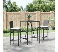 vidaXL Set Bar da Giardino 3 pz con Cuscini in Polyrattan Nero