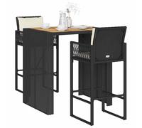 Set Bar da Giardino 3 pz con Cuscini Nero in Polyrattan Acacia