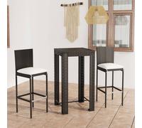 Set Bar da Giardino 3 pz con Cuscini Polyrattan Nero