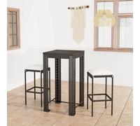 vidaXL Set Bar da Giardino 3 pz con Cuscini Polyrattan Nero