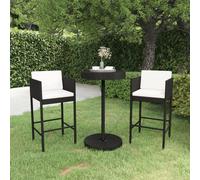 vidaXL Set Bar da Giardino 3 pz con Cuscini Polyrattan Nero