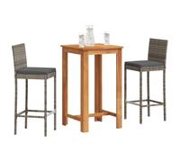 vidaXL Set Bar da Giardino 3 pz Grigio in Legno Acacia e Polyrattan