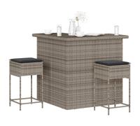 vidaXL Set Bar da Giardino 3pz con Cuscini Grigio in Polyrattan, set pub, set bar da esterno, set da balcone, set bar da patio, set tavolo pub
