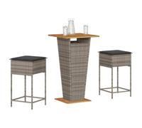 vidaXL Set Bar da Giardino 3pz con Cuscini Grigio in Polyrattan