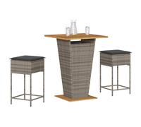 Set Bar da Giardino 3pz con Cuscini Grigio in Polyrattan