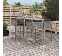 Set Bar da Giardino 5 pz con Cuscini in Polyrattan Grigio