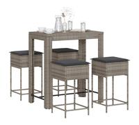 vidaXL Set Bar da Giardino 5 pz con Cuscini in Polyrattan Grigio