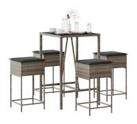 Set Bar da Giardino 5 pz con Cuscini in Polyrattan Grigio
