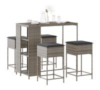 vidaXL Set Bar da Giardino 5 pz con Cuscini in Polyrattan Grigio