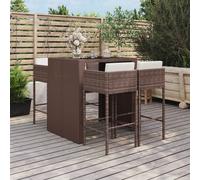 Set Bar da Giardino 5 pz con Cuscini in Polyrattan Marrone