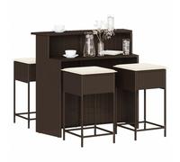 vidaXL Set Bar da Giardino 5 pz con Cuscini in Polyrattan Marrone